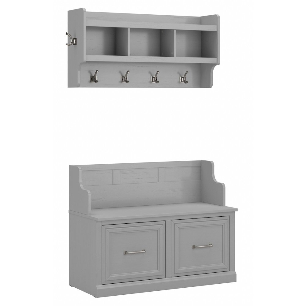 Woodland 40W Entryway Bench with Doors and Wall Mounted Coat Rack. Picture 1