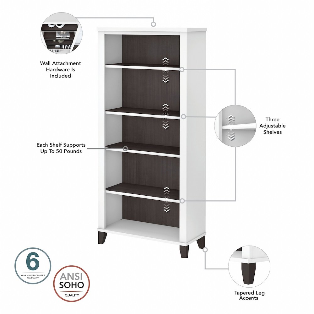 Somerset 60W Office Desk with Lateral File Cabinet and 5 Shelf Bookcase. Picture 9