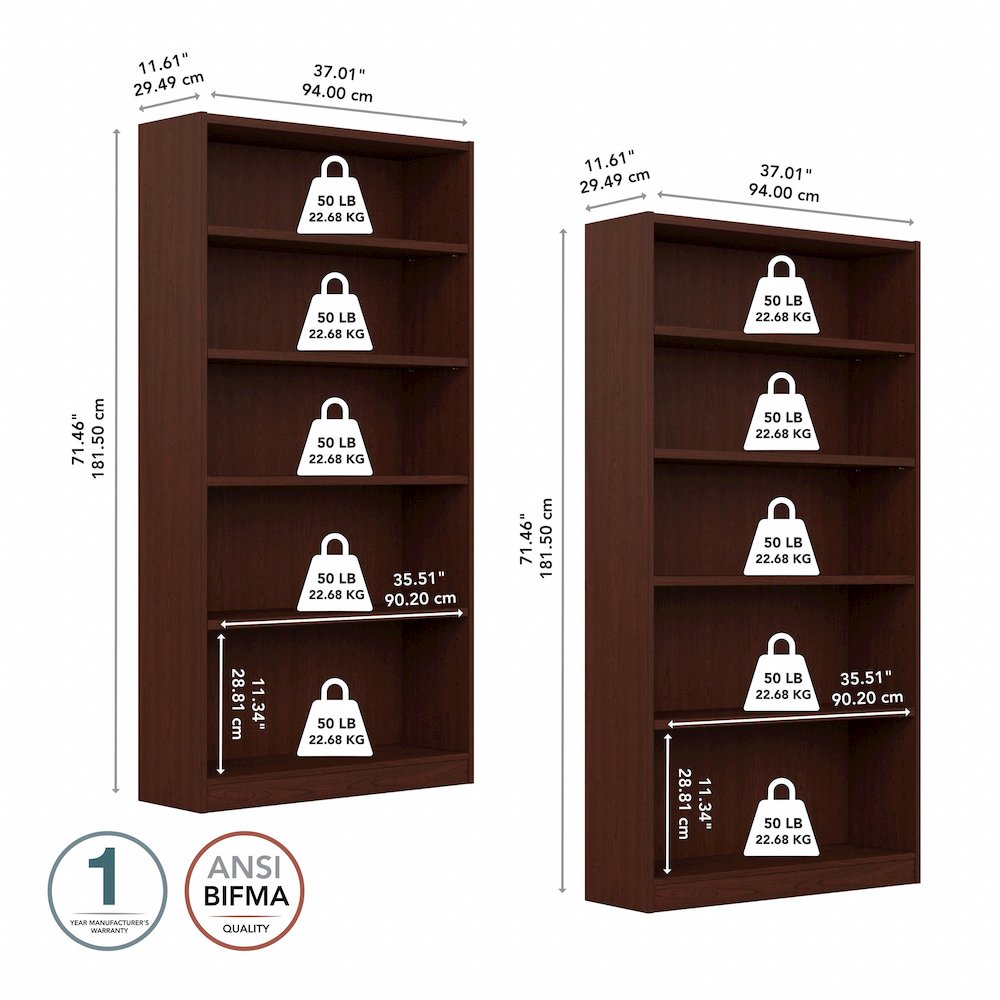 Universal Tall 5 Shelf Bookcase - Set of 2. Picture 8