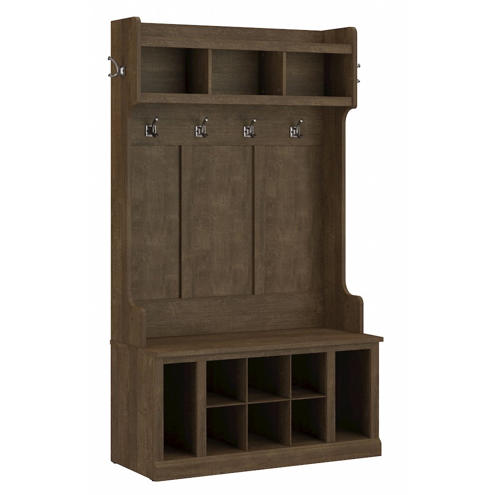 Woodland 40W Hall Tree and Shoe Storage Bench with Shelves. Picture 1