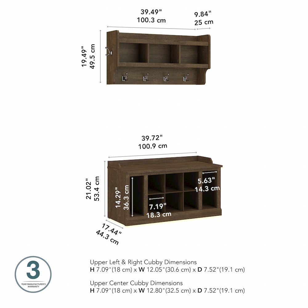 Woodland 40W Shoe Storage Bench with Shelves and Wall Mounted Coat Rack. Picture 9