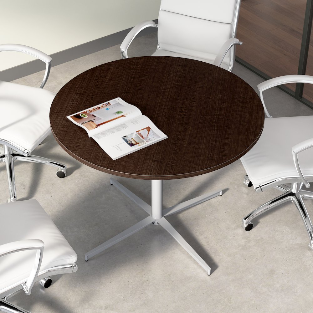42-inch Round Conference Table with Metal Base in Mocha Cherry. Picture 3