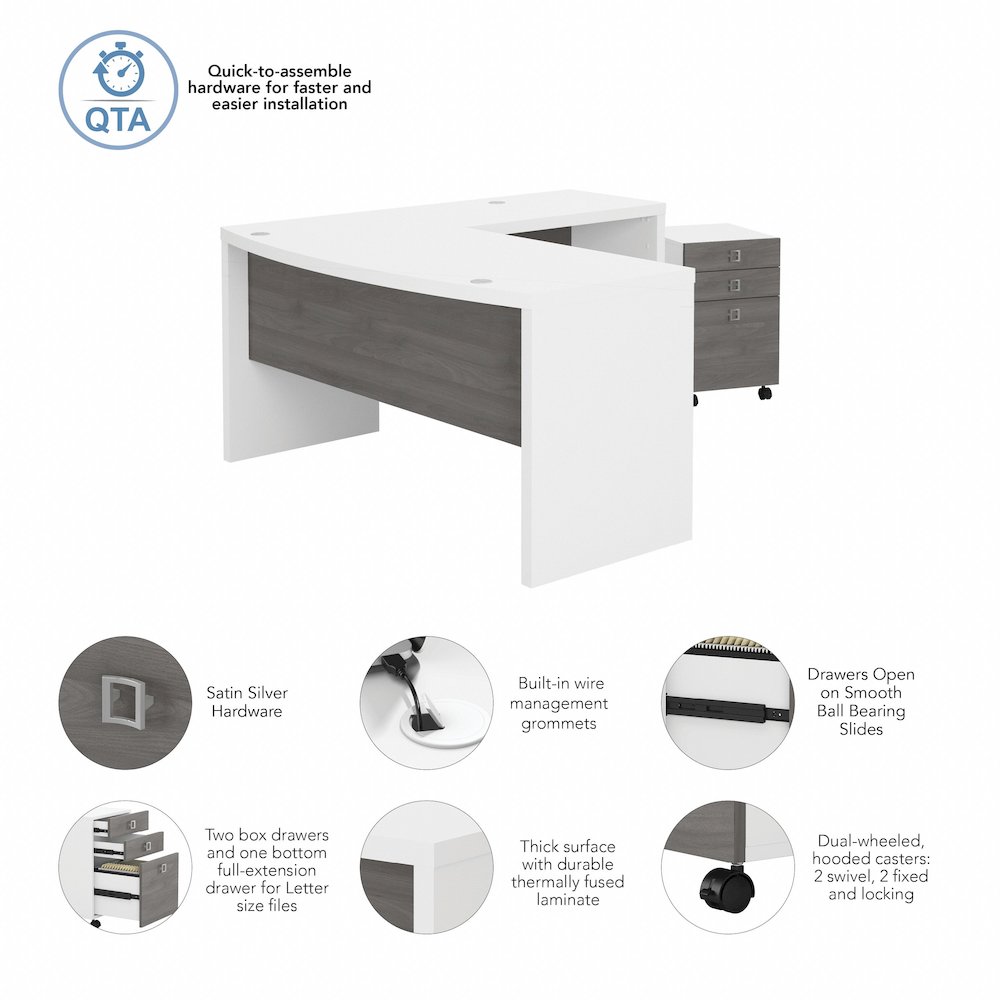 Echo L Shaped Bow Front Desk with Mobile File Cabinet. Picture 9