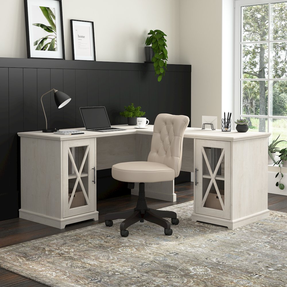 Lennox 60W Farmhouse L Shaped Desk with Storage Cabinets. Picture 2