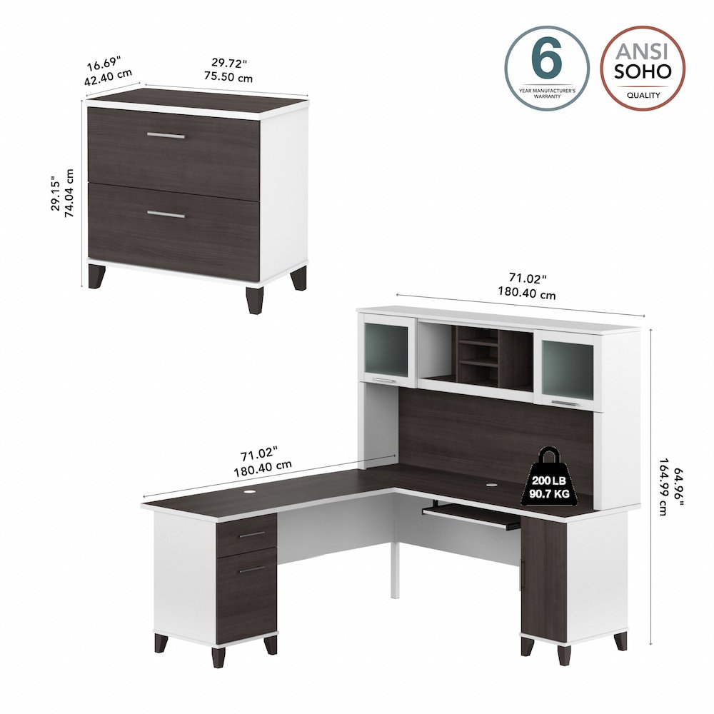 Somerset 72W L Shaped Desk with Hutch and Lateral File Cabinet. Picture 9