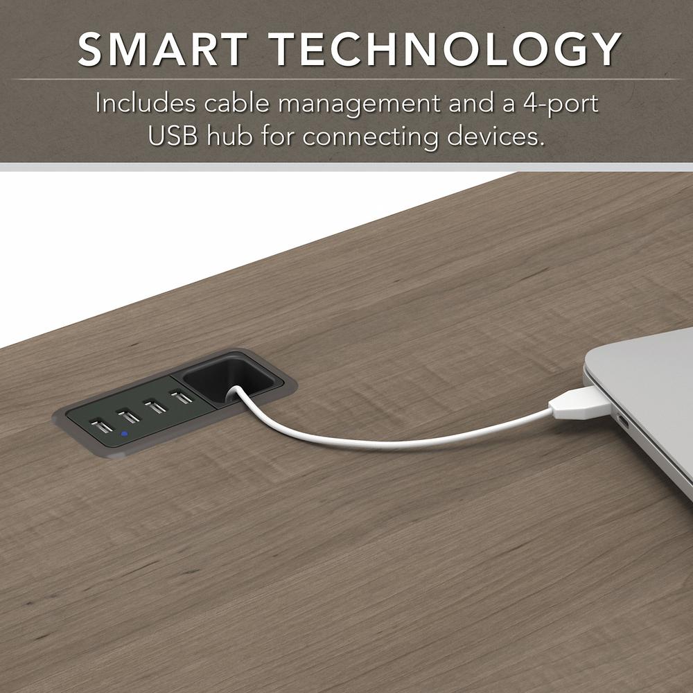 60W L Shaped Computer Desk with Mid Back Leather Box Chair Ash Gray. Picture 3