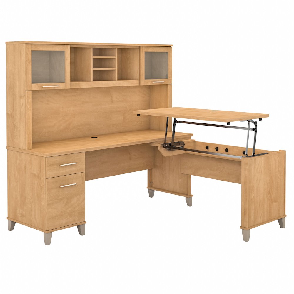 Somerset 72W 3 Position Sit to Stand L Shaped Desk with Hutch. Picture 1