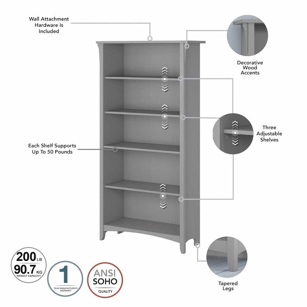 Salinas Tall 5 Shelf Bookcase. Picture 5
