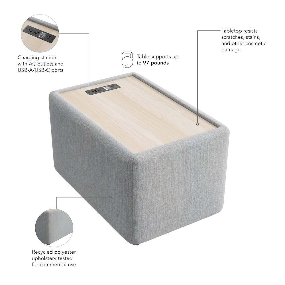 Assemble Modular Side Table with Charging Station in Fog Fabric. Picture 7