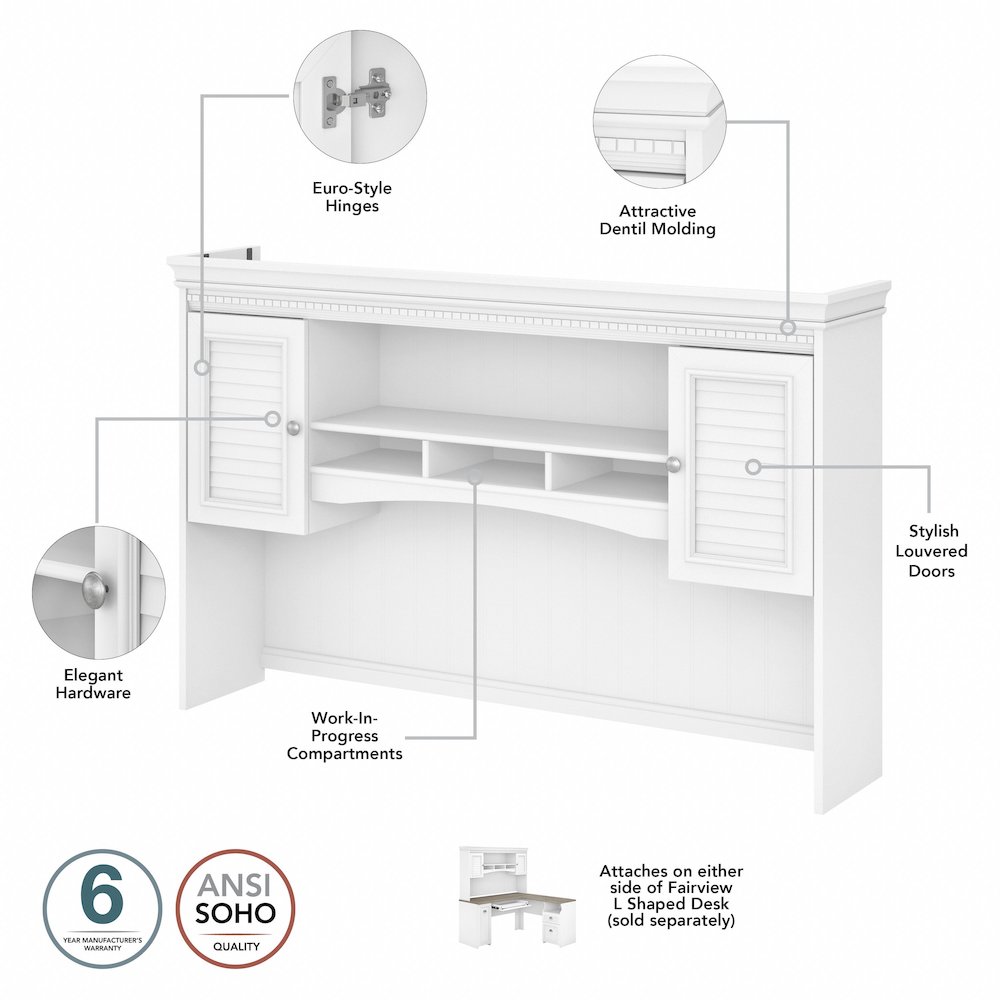 Fairview 60W L Shaped Desk with Hutch, Lateral File Cabinet and 5 Shelf Bookcase. Picture 10