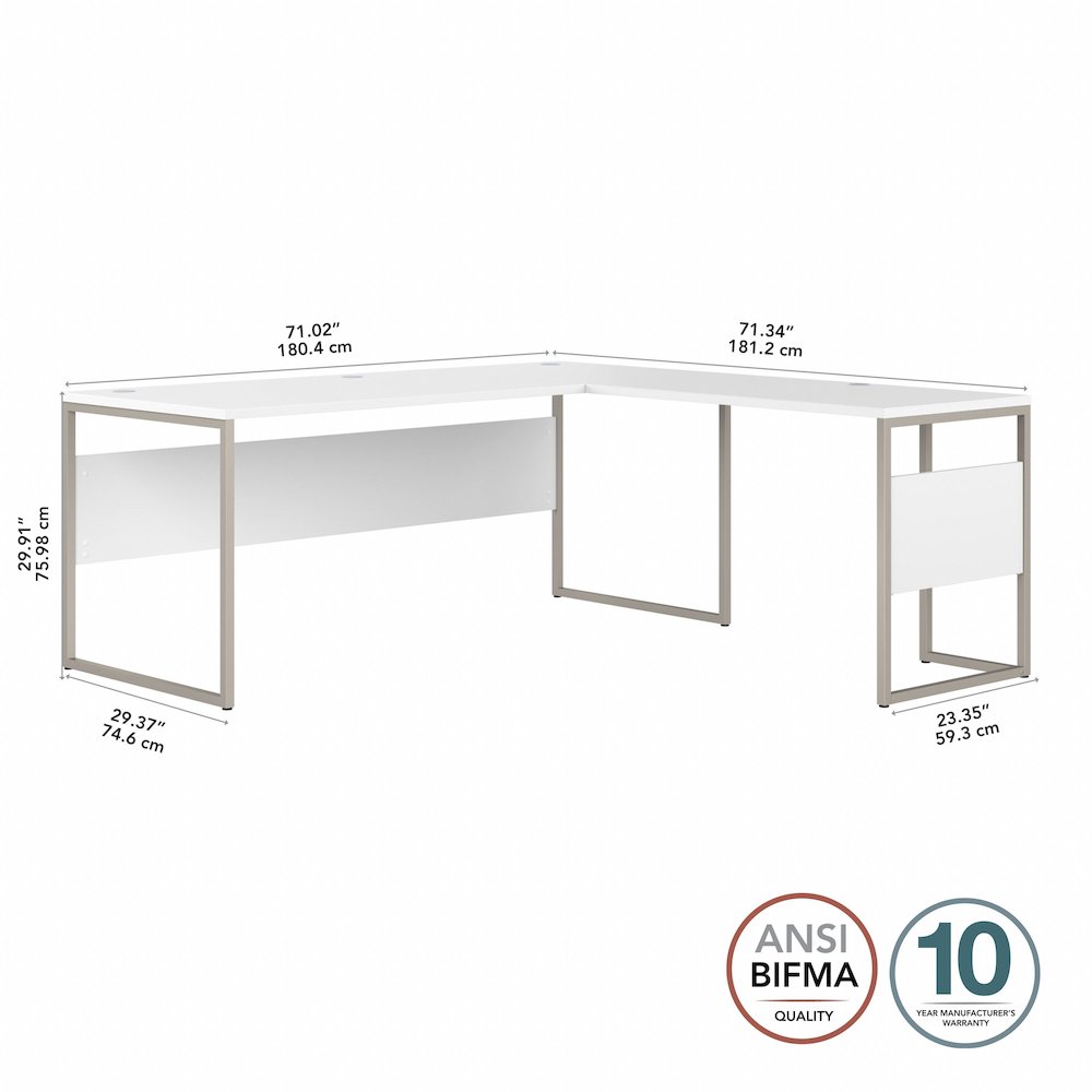 Hybrid 72W x 30D L Shaped Table Desk with Metal Legs. Picture 8