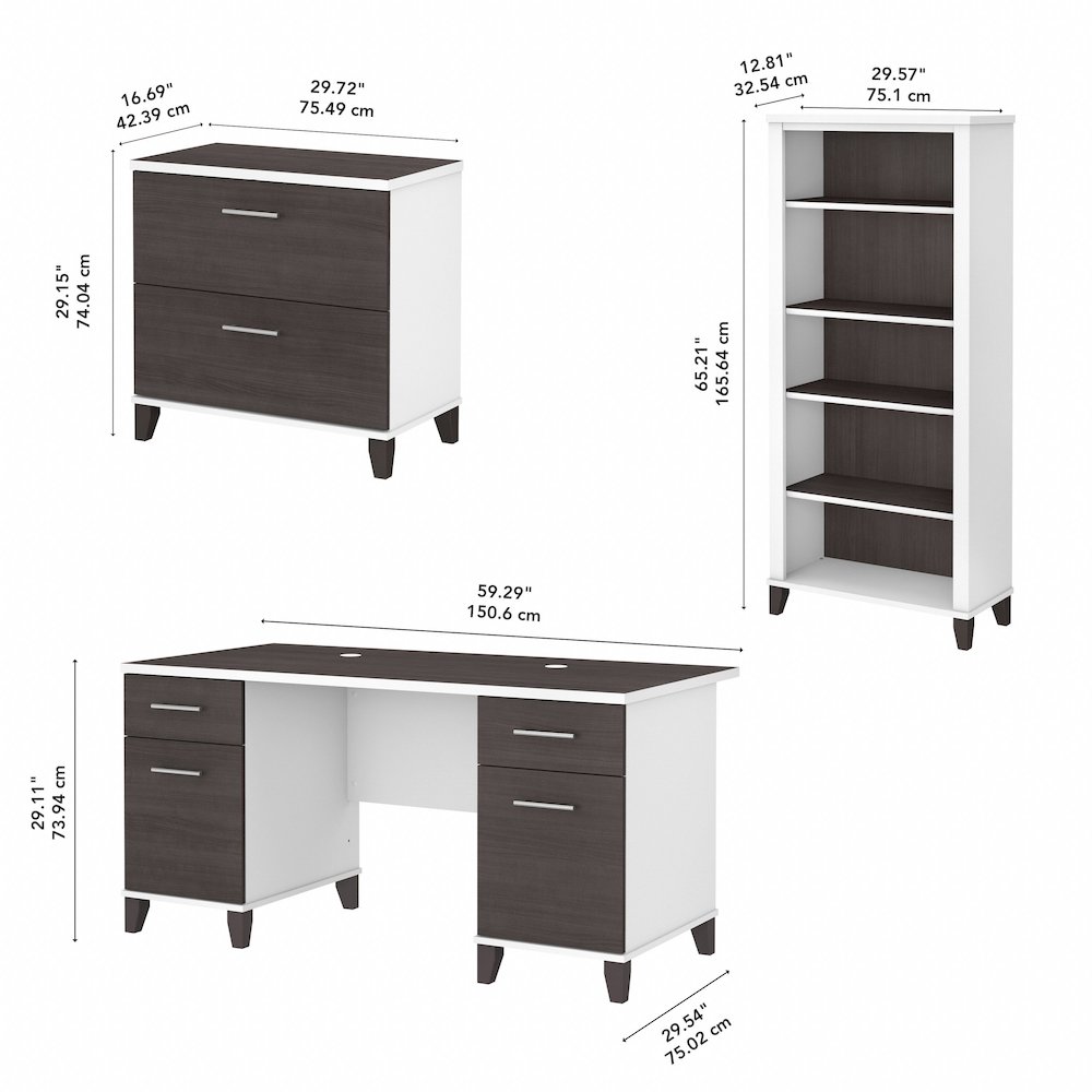 Somerset 60W Office Desk with Lateral File Cabinet and 5 Shelf Bookcase. Picture 10