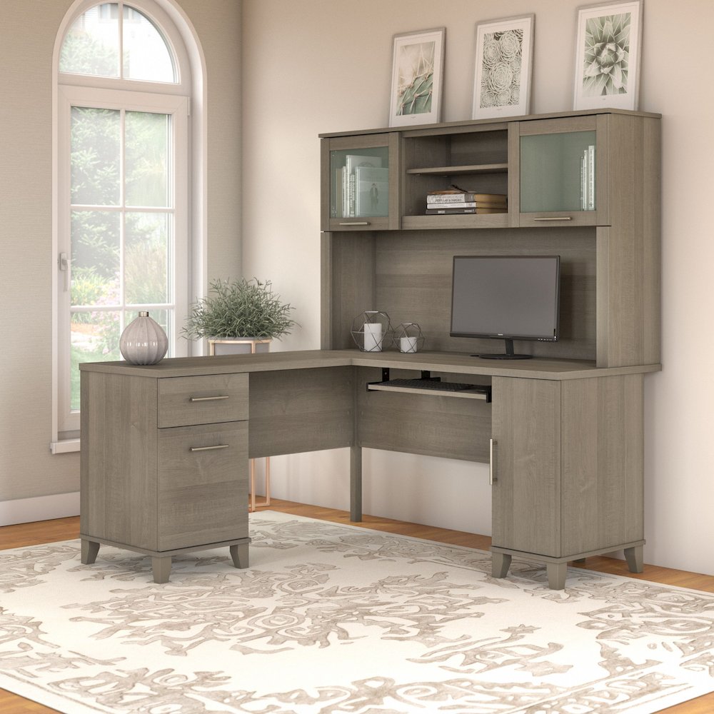 Somerset 60W L Shaped Desk with Hutch. Picture 2