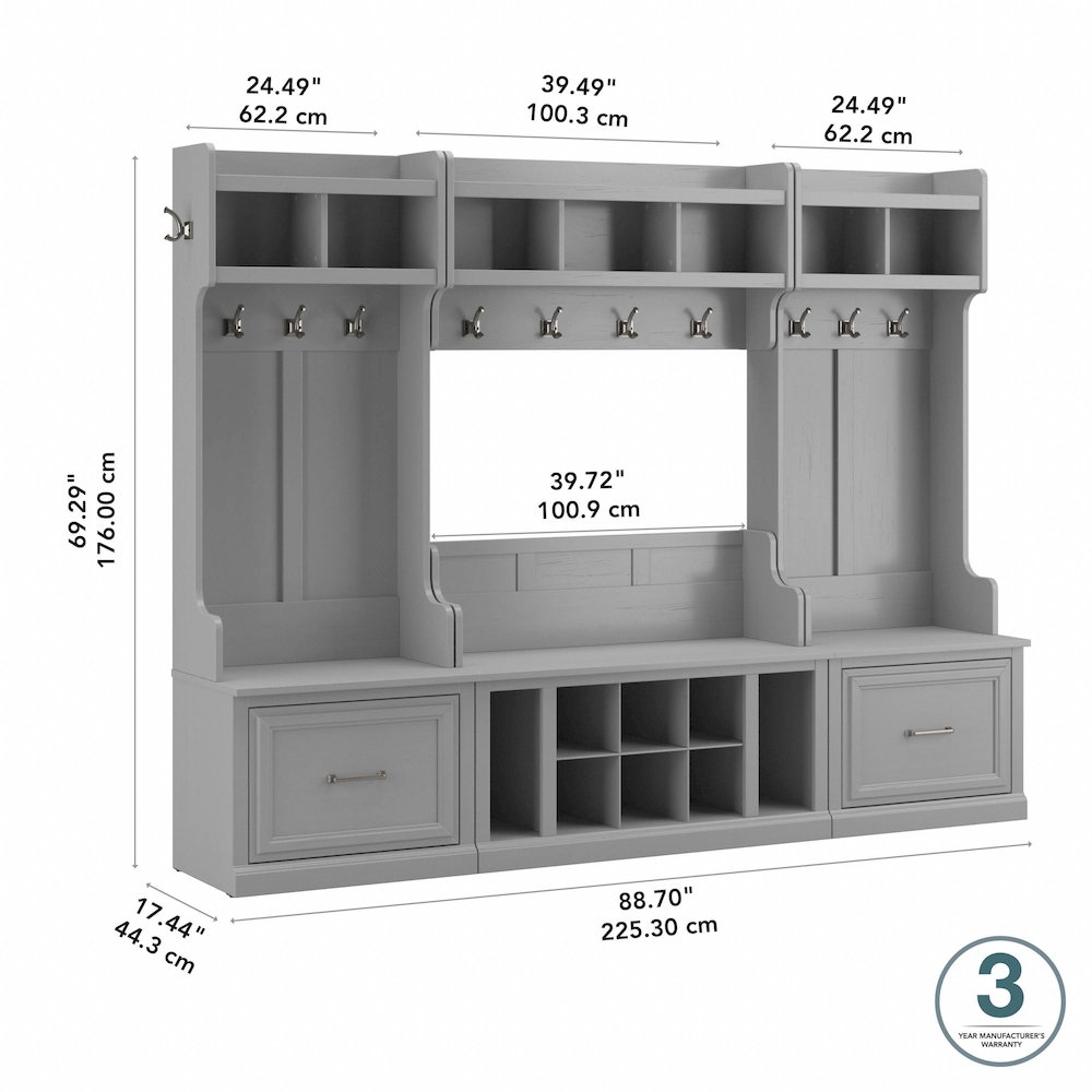 Woodland Full Entryway Storage Set with Coat Rack and Shoe Bench with Drawers. Picture 10