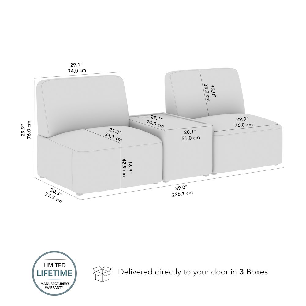 Assemble Modular 2 Seater Sectional with Charging Station in Mist Fabric. Picture 7