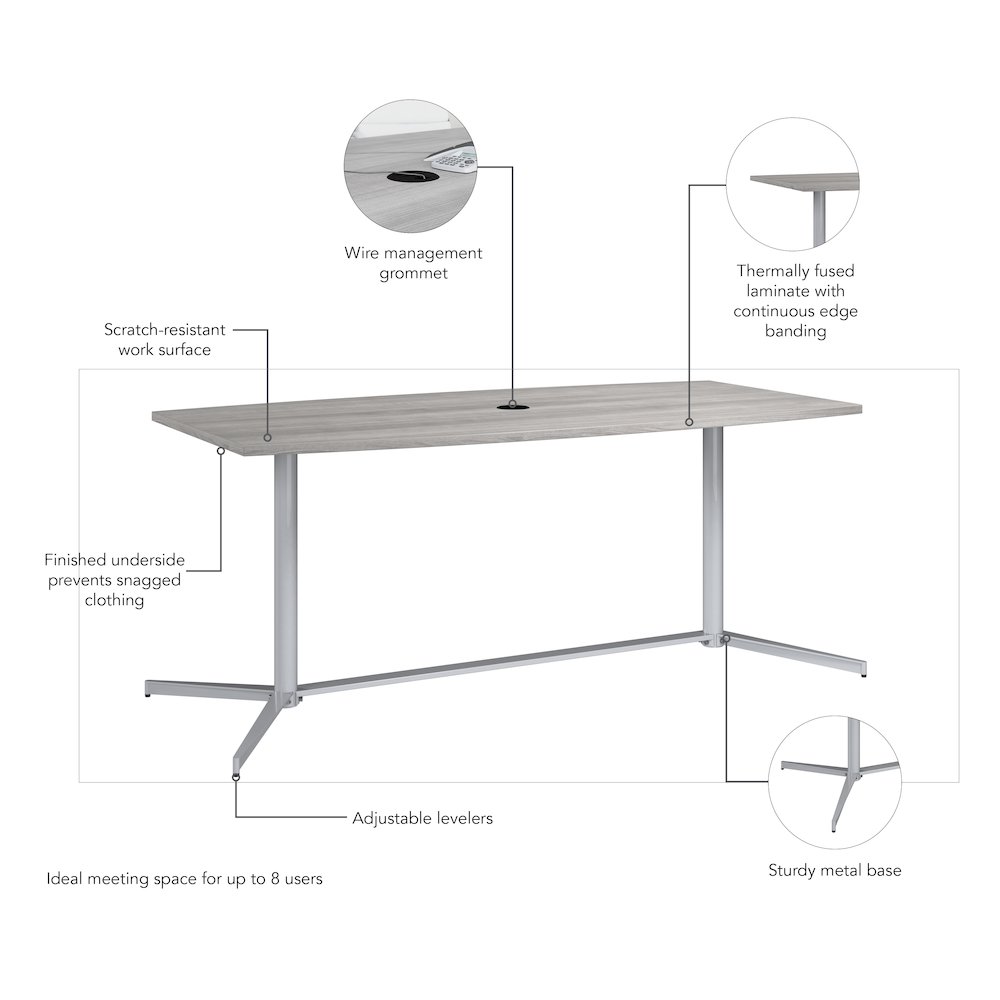 72-inch Office Conference Table with Metal Base in Platinum Gray. Picture 7