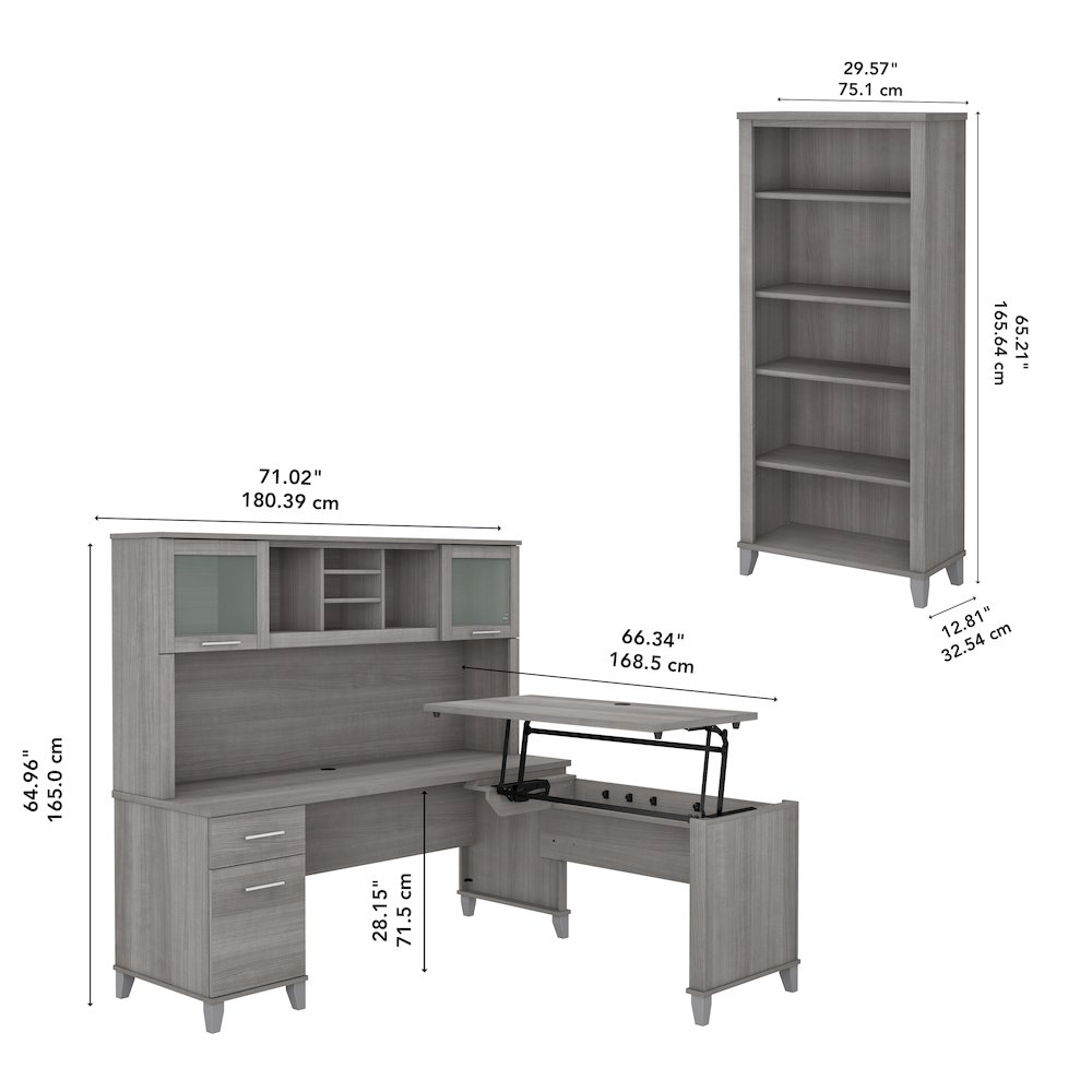 Somerset 72W 3 Position Sit to Stand L Shaped Desk with Hutch and Bookcase. Picture 8