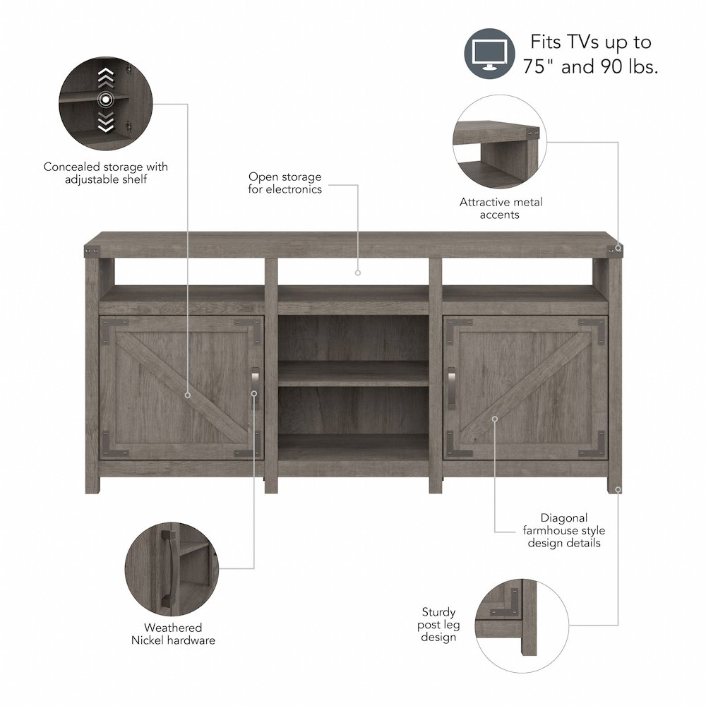 Knoxville 65W Farmhouse TV Stand for 75 Inch TV in Restored Gray. Picture 2