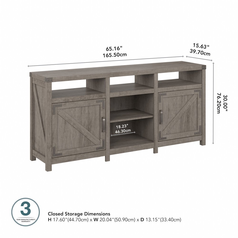 Knoxville 65W Farmhouse TV Stand for 75 Inch TV in Restored Gray. Picture 4