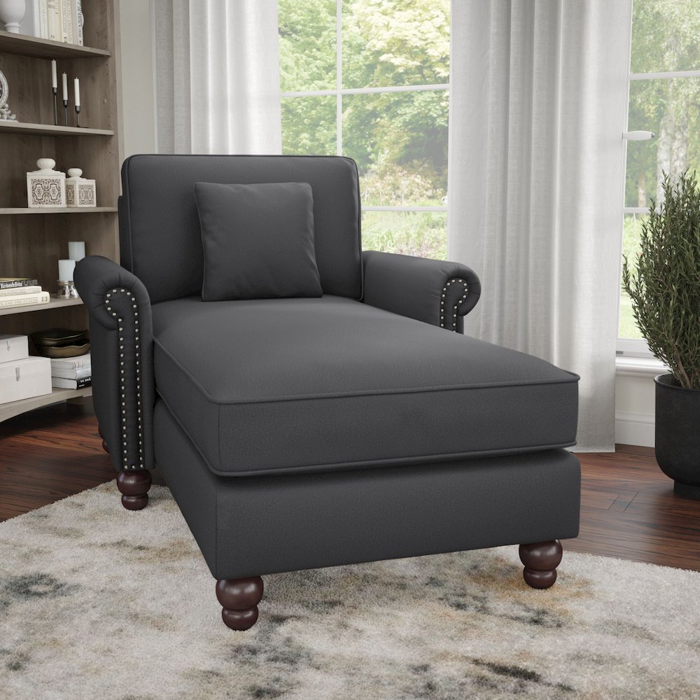 Coventry Chaise Lounge with Arms in Charcoal Gray Herringbone. Picture 11