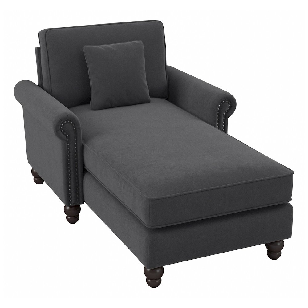 Coventry Chaise Lounge with Arms in Charcoal Gray Herringbone. Picture 1
