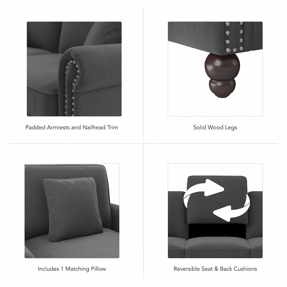 Coventry Chaise Lounge with Arms in Charcoal Gray Herringbone. Picture 2