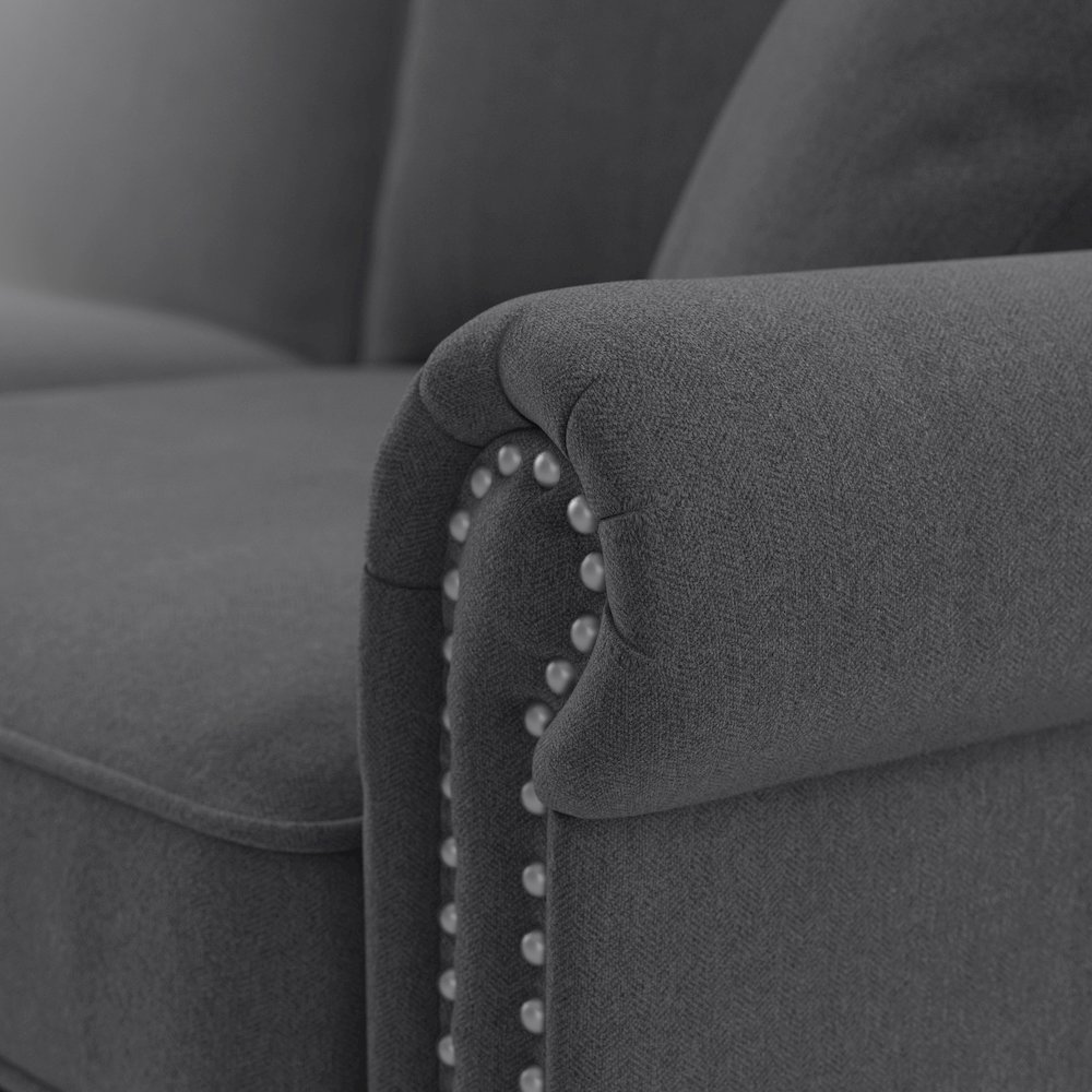Coventry Chaise Lounge with Arms in Charcoal Gray Herringbone. Picture 9