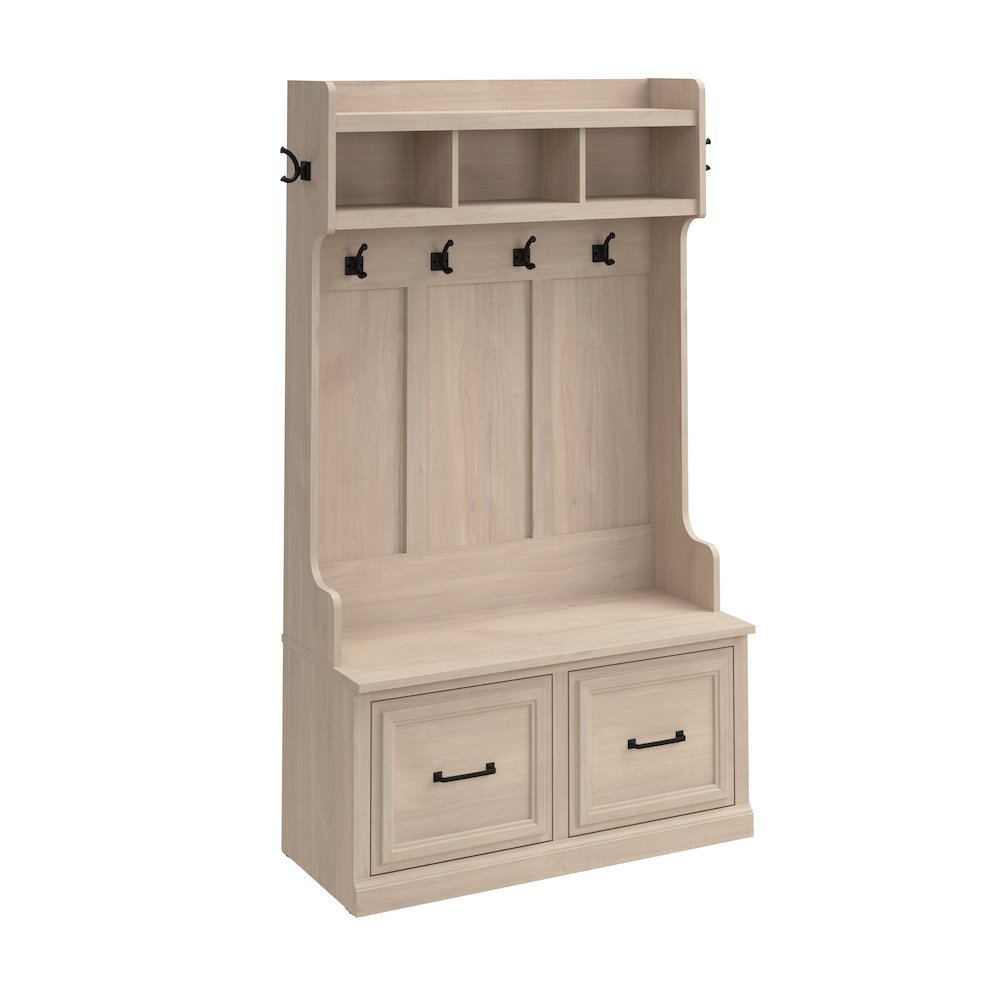 Woodland 40W Hall Tree and Shoe Storage Bench with Doors. Picture 1