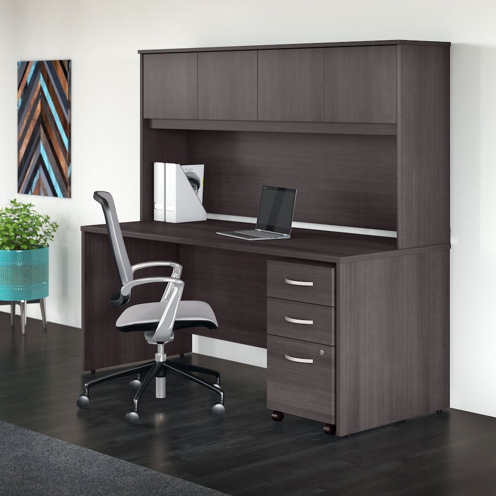 Studio C 72W x 30D Office Desk with Hutch and Mobile File Cabinet. Picture 2