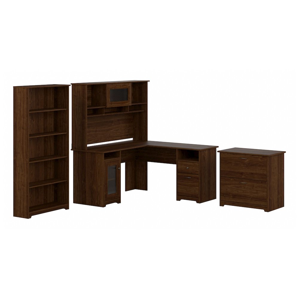 Cabot 60W L Shaped Computer Desk with Hutch, File Cabinet and Bookcase. Picture 1