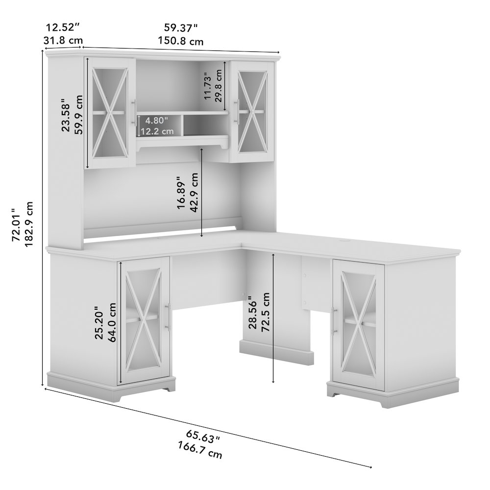 Lennox 60W Farmhouse L Shaped Desk with Hutch and Storage Cabinets. Picture 11