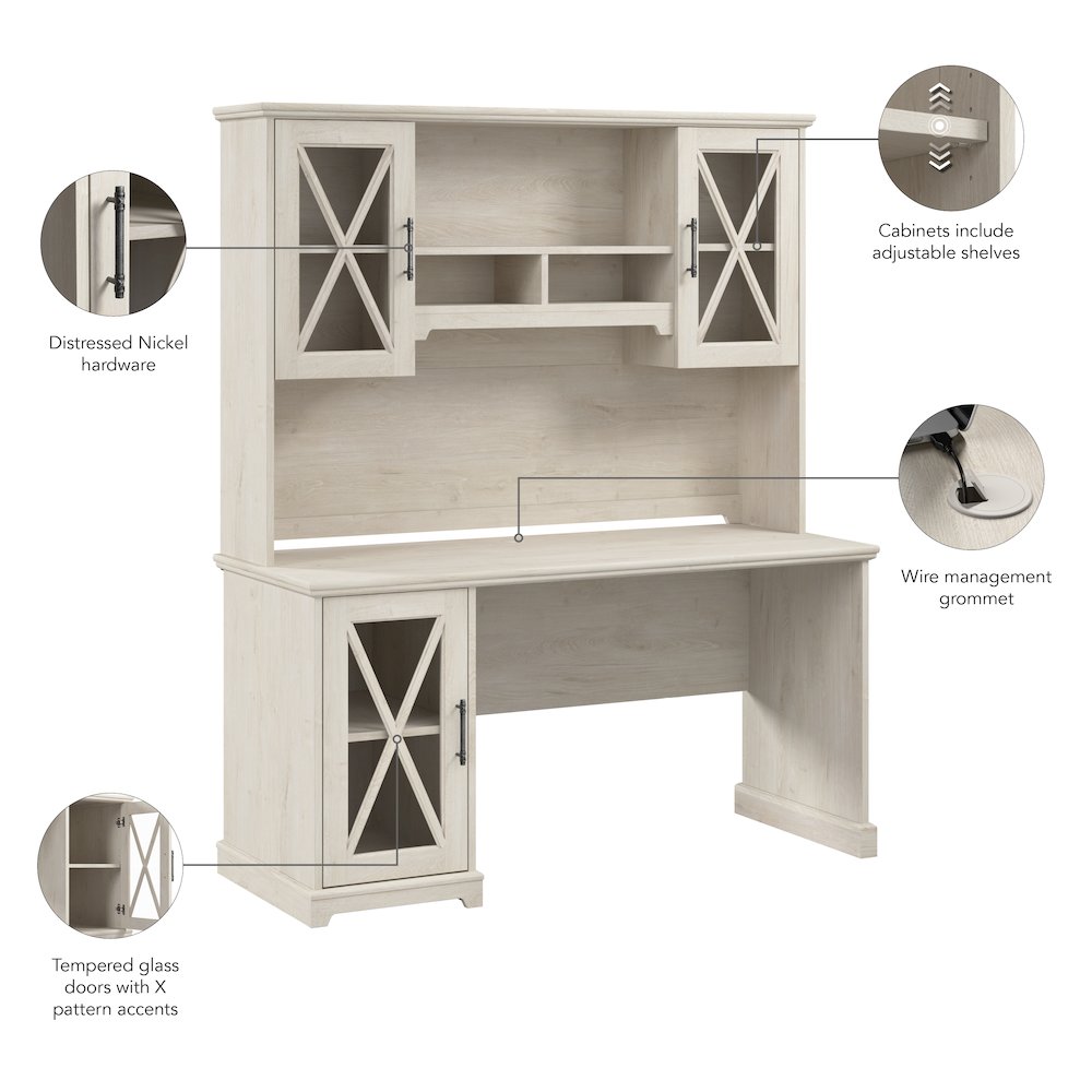 Lennox 60W Farmhouse Desk with Hutch and Storage Cabinet. Picture 9