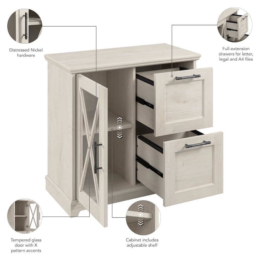 Lennox Farmhouse 2 Drawer Lateral File Cabinet with Shelves. Picture 9