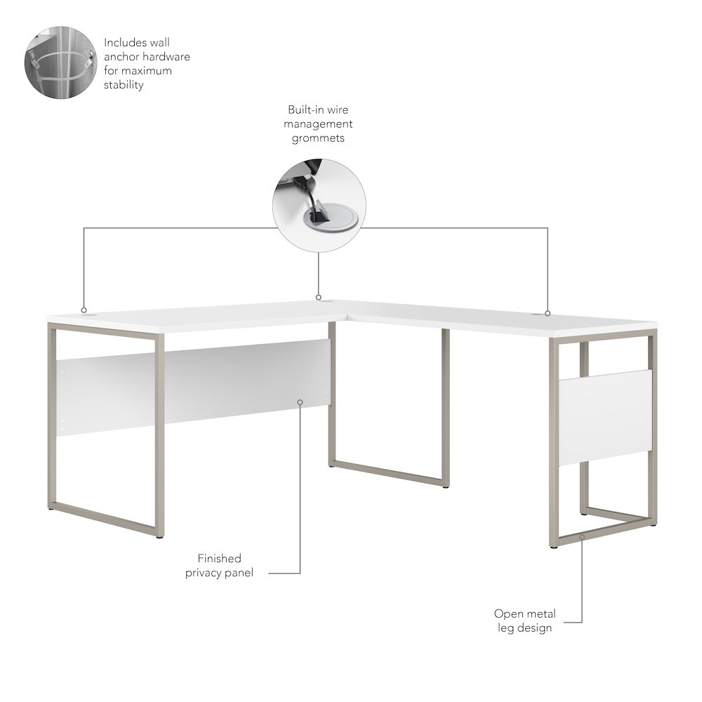Hybrid 60W x 30D L Shaped Table Desk with Metal Legs. Picture 7