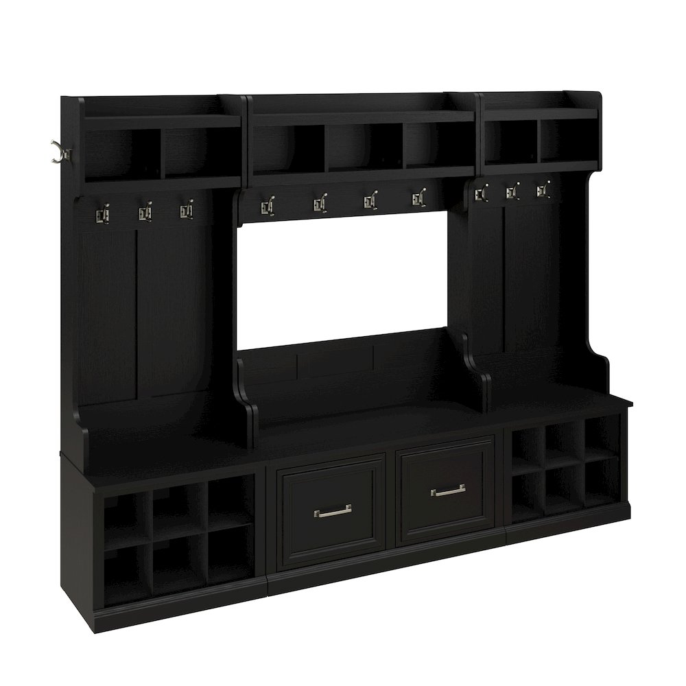 Woodland Full Entryway Storage Set with Coat Rack and Shoe Bench with Doors. Picture 1
