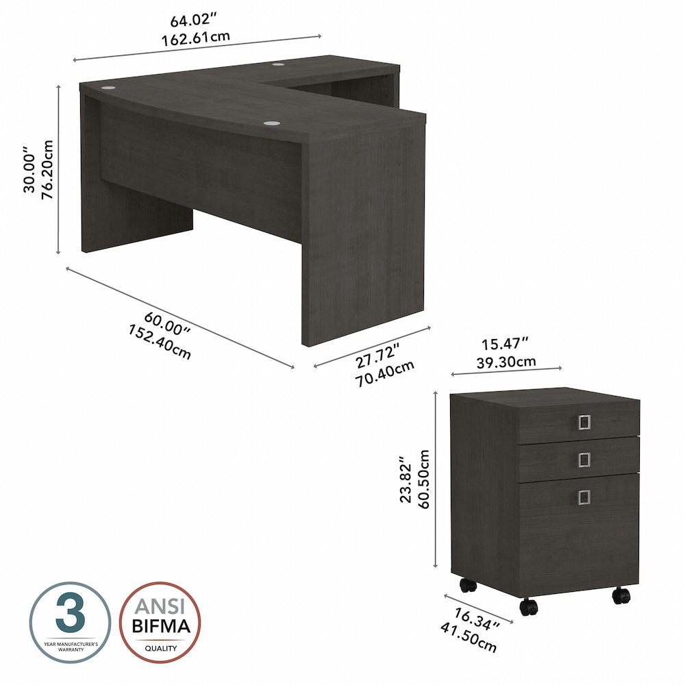 Echo L Shaped Bow Front Desk with Mobile File Cabinet. Picture 10