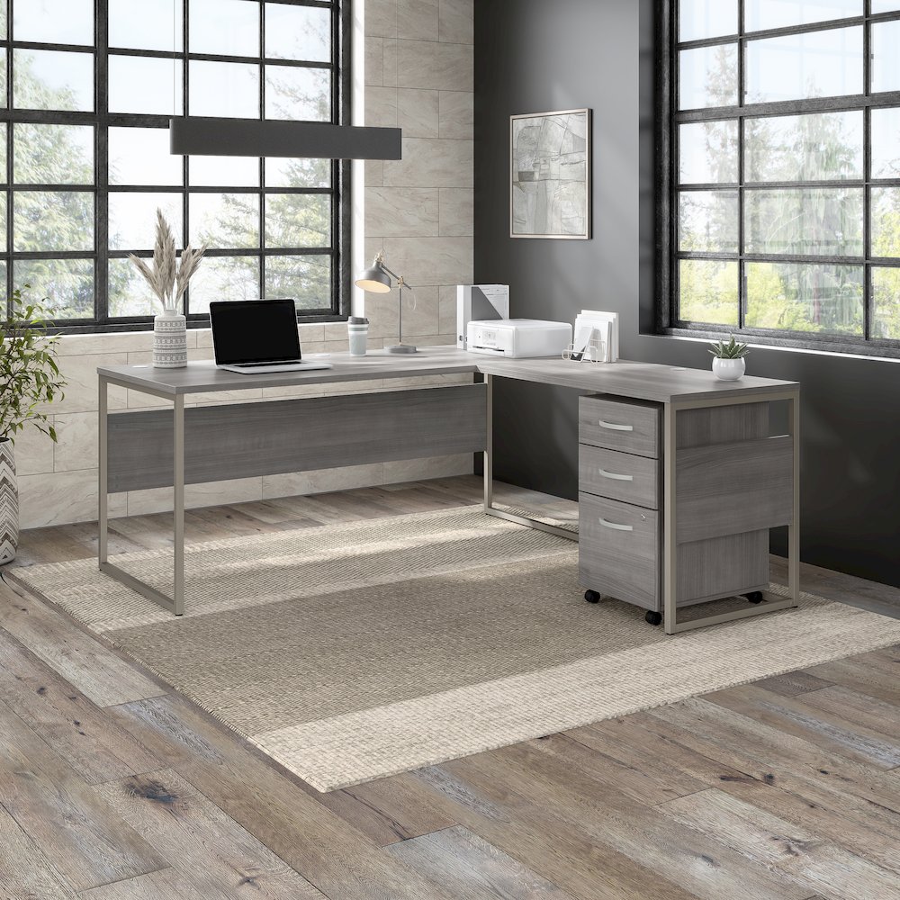 Hybrid 72W x 30D L Shaped Table Desk with Mobile File Cabinet. Picture 2