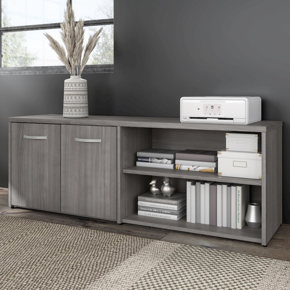 Hybrid Low Storage Cabinet with Doors and Shelves. Picture 2