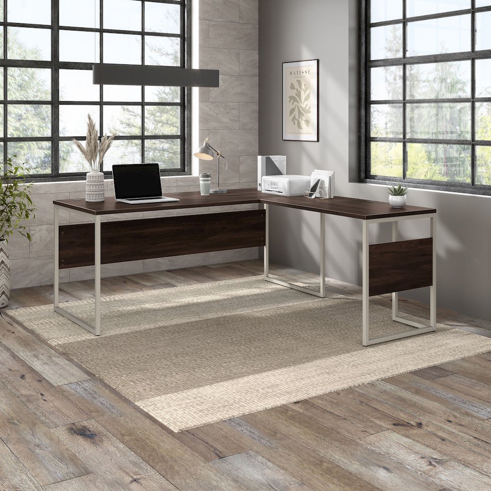Hybrid 72W x 30D L Shaped Table Desk with Metal Legs. Picture 2