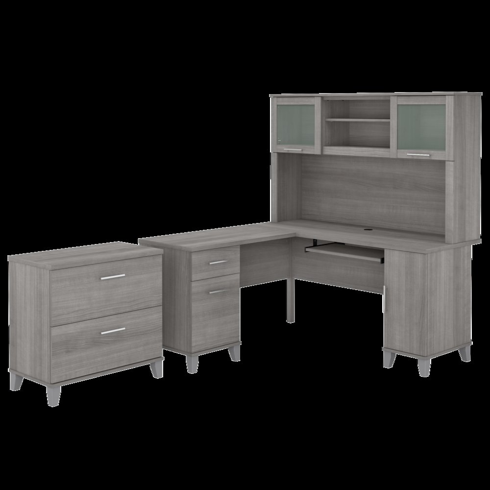 Somerset 60W L Shaped Desk with Hutch and Lateral File Cabinet. Picture 1