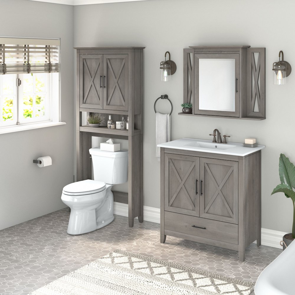 32W Bathroom Vanity Sink with Mirror and Over The Toilet Storage Cabinet. Picture 2