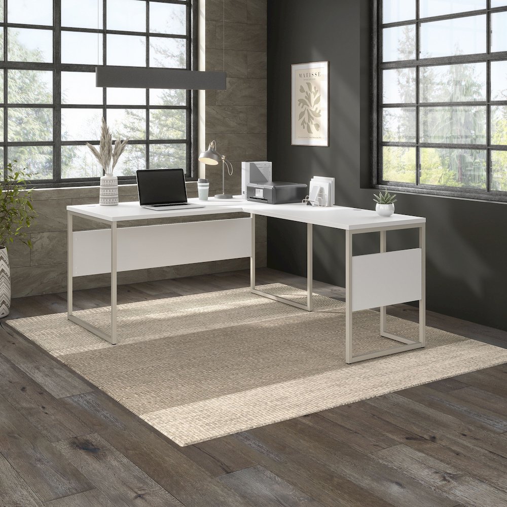 Hybrid 60W x 30D L Shaped Table Desk with Metal Legs. Picture 2