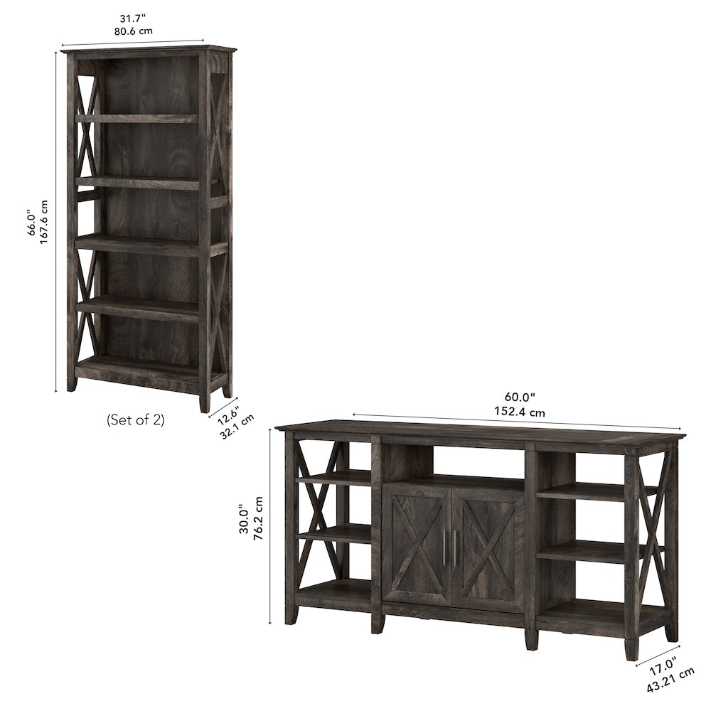 Key West Tall TV Stand with Set of 2 Bookcases. Picture 9