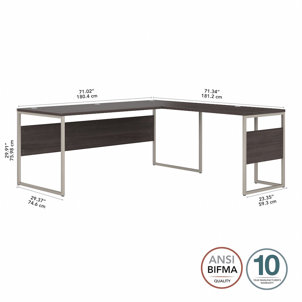 Hybrid 72W x 30D L Shaped Table Desk with Metal Legs. Picture 7