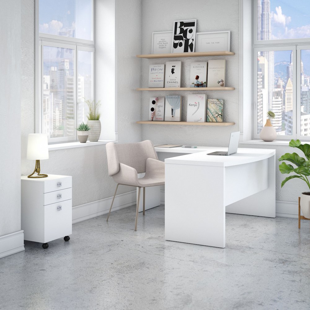 Echo L Shaped Bow Front Desk with Mobile File Cabinet. Picture 2