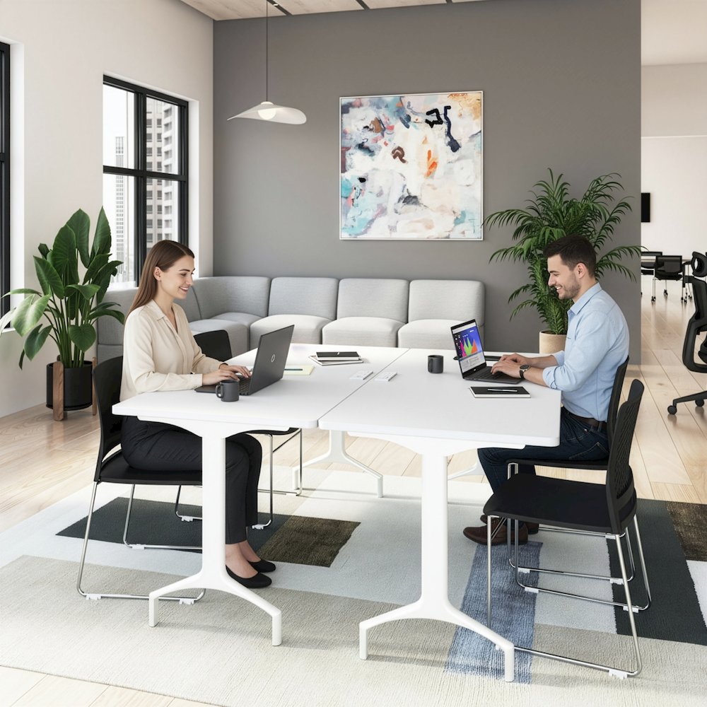 Synergy 60-inch Rectangle Modular Office Conference Table in White. Picture 3