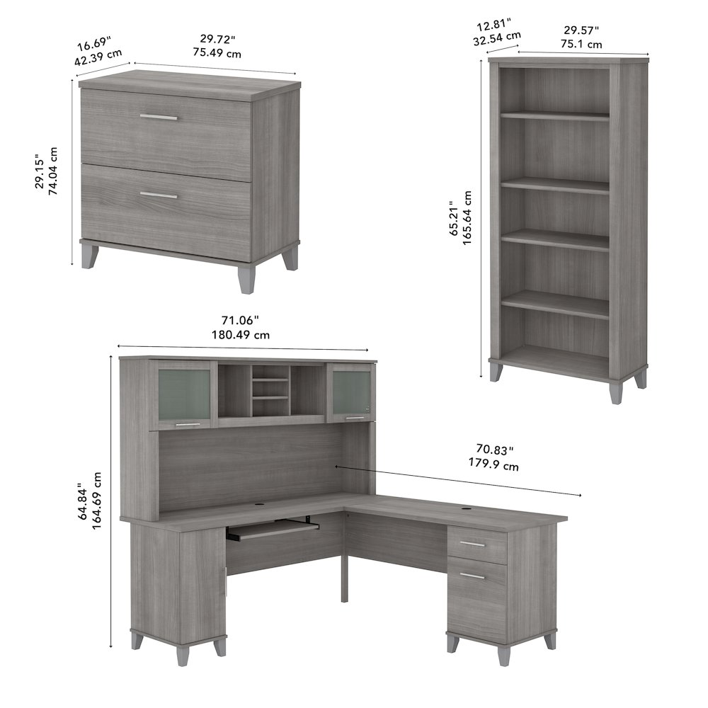 Somerset 72W L Shaped Desk with Hutch, Lateral File Cabinet and Bookcase. Picture 8