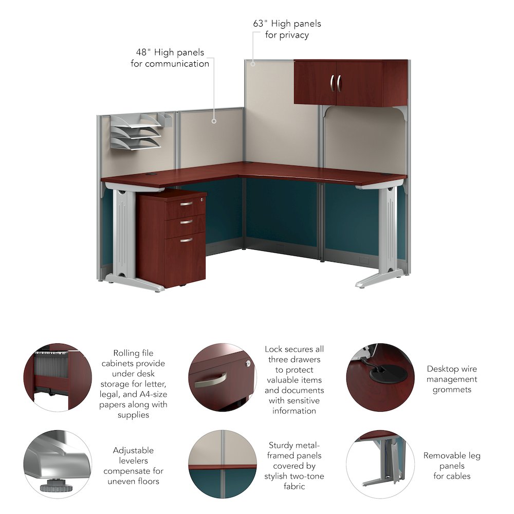 65W L Shaped Cubicle Desk with Storage, Drawers, and Organizers. Picture 9
