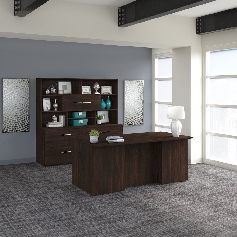 500 72W x 36D Executive Desk with Drawers, Lateral File Cabinets and Hutch. Picture 2