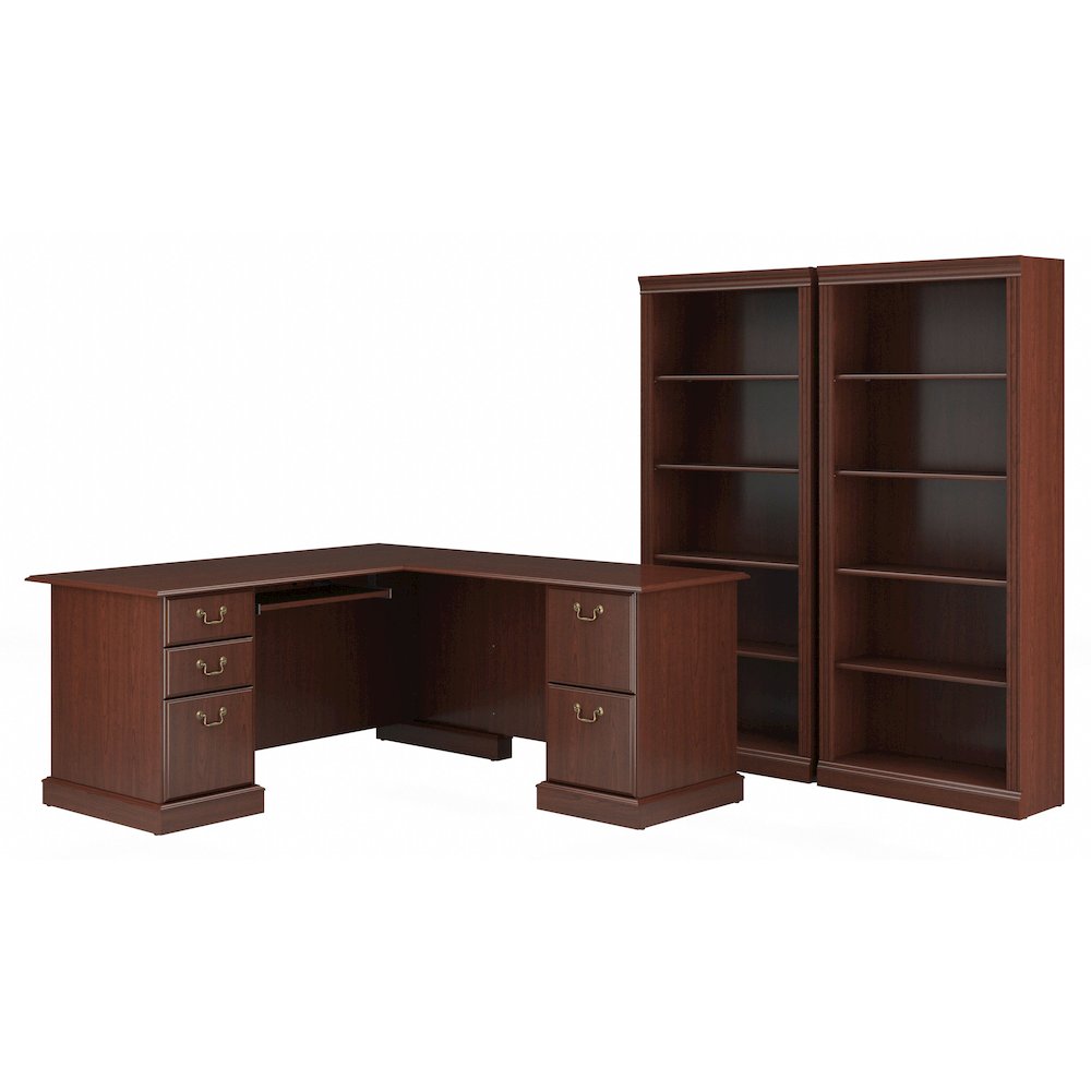 Saratoga L Shaped Computer Desk and Bookcase Set. Picture 1
